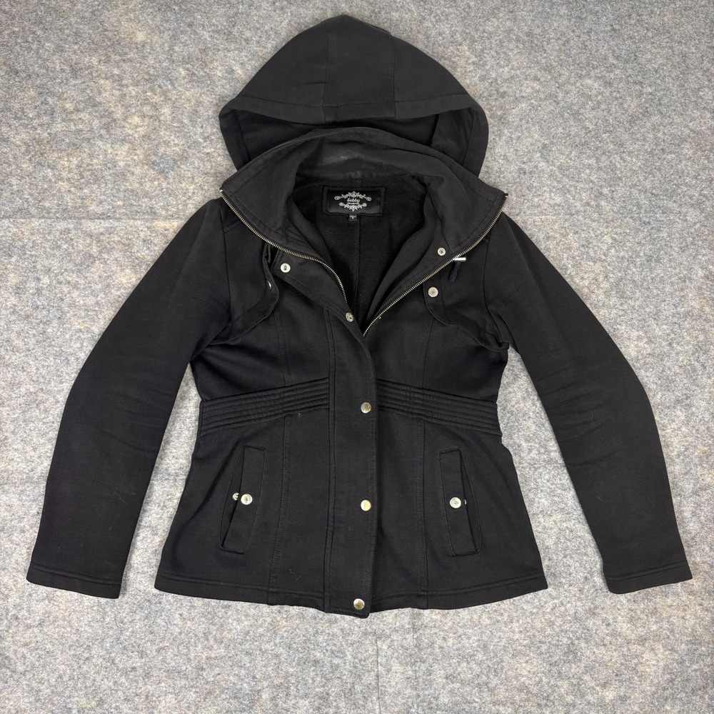 Sebby Chase Coat Cotton Blend Black Small Hooded Jacket Women's S